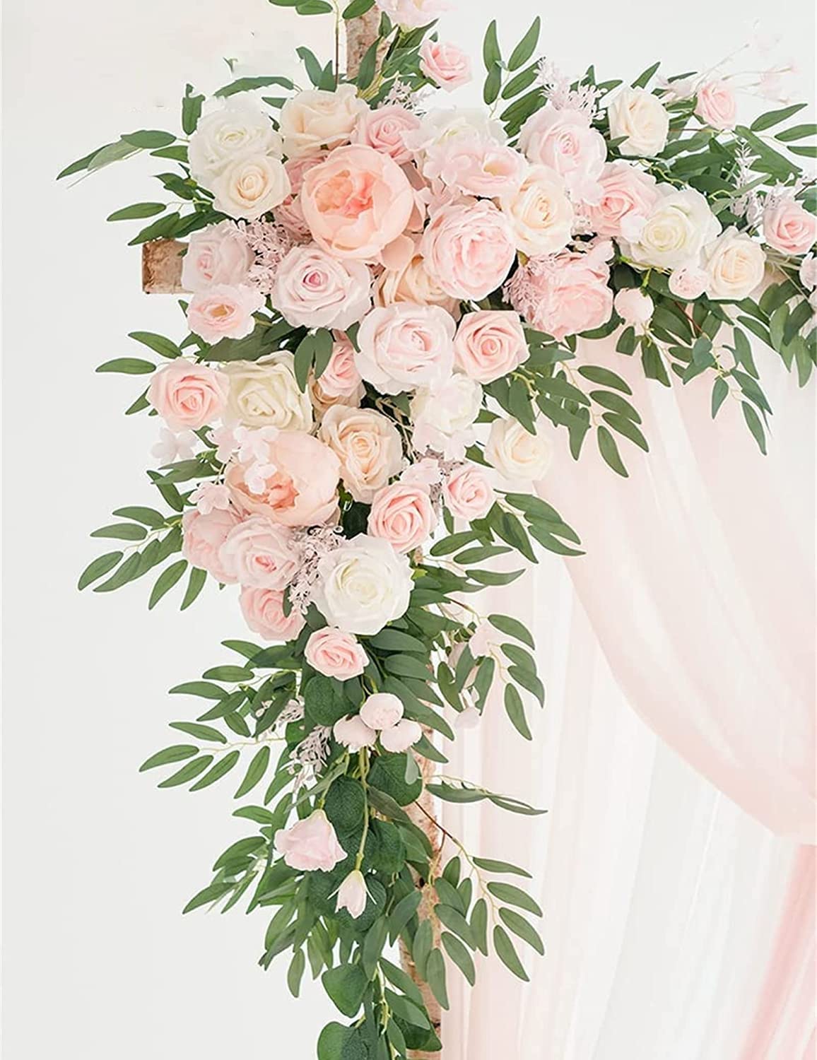 Künstlicher Hochzeitsbogen mit Blumen-Set, Chiffon-Stoff-Hintergrundvorhang, Blumengirlande mit durchsichtig drapierten Stoff-Blumengirlanden zur Dekoration(Pink B)