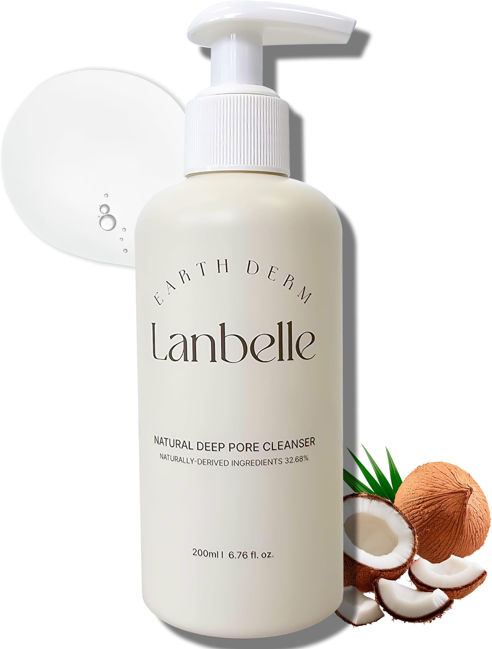 Lanbelle Deep Pore Cleanser Cleansing Gel Type Face Wash with Naturally-derived Ingredients - 7.1 Fl Oz / 210 ml - made with COCONUT Extracts, Dermatological Tested