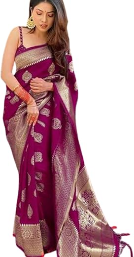 Bootsy Crafts Women's Kanjivaram Banarasi Silk Saree with Rich Zari Weaving & Unstitched Blouse Piece Wedding Saree with G...