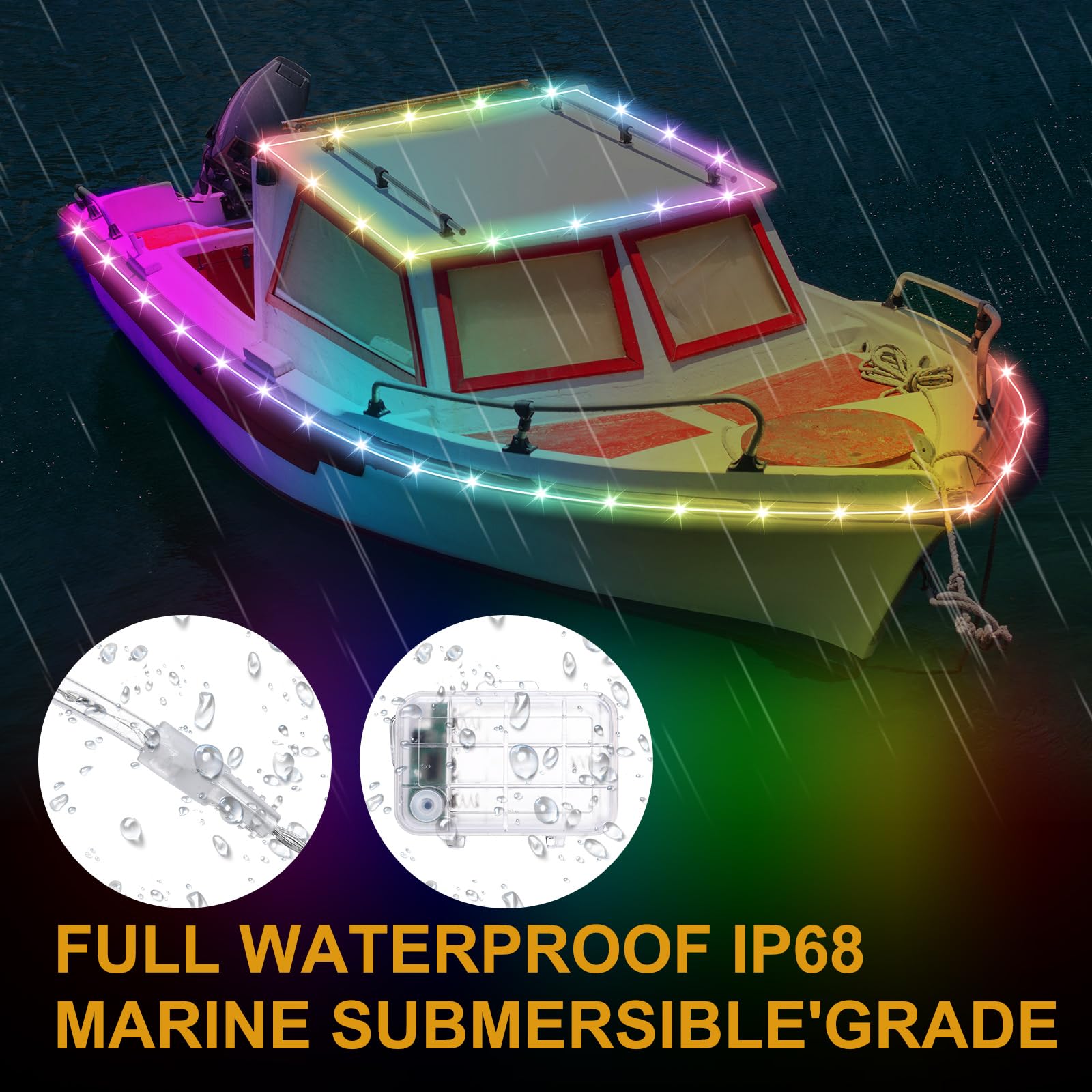 Glooglitter Kit de luces para tabla de remo de kayak de 22 pies, IP68, impermeables, luces brillantes de color SUP con control remoto, luces de kayak alimentadas por batería para kayak nocturno,