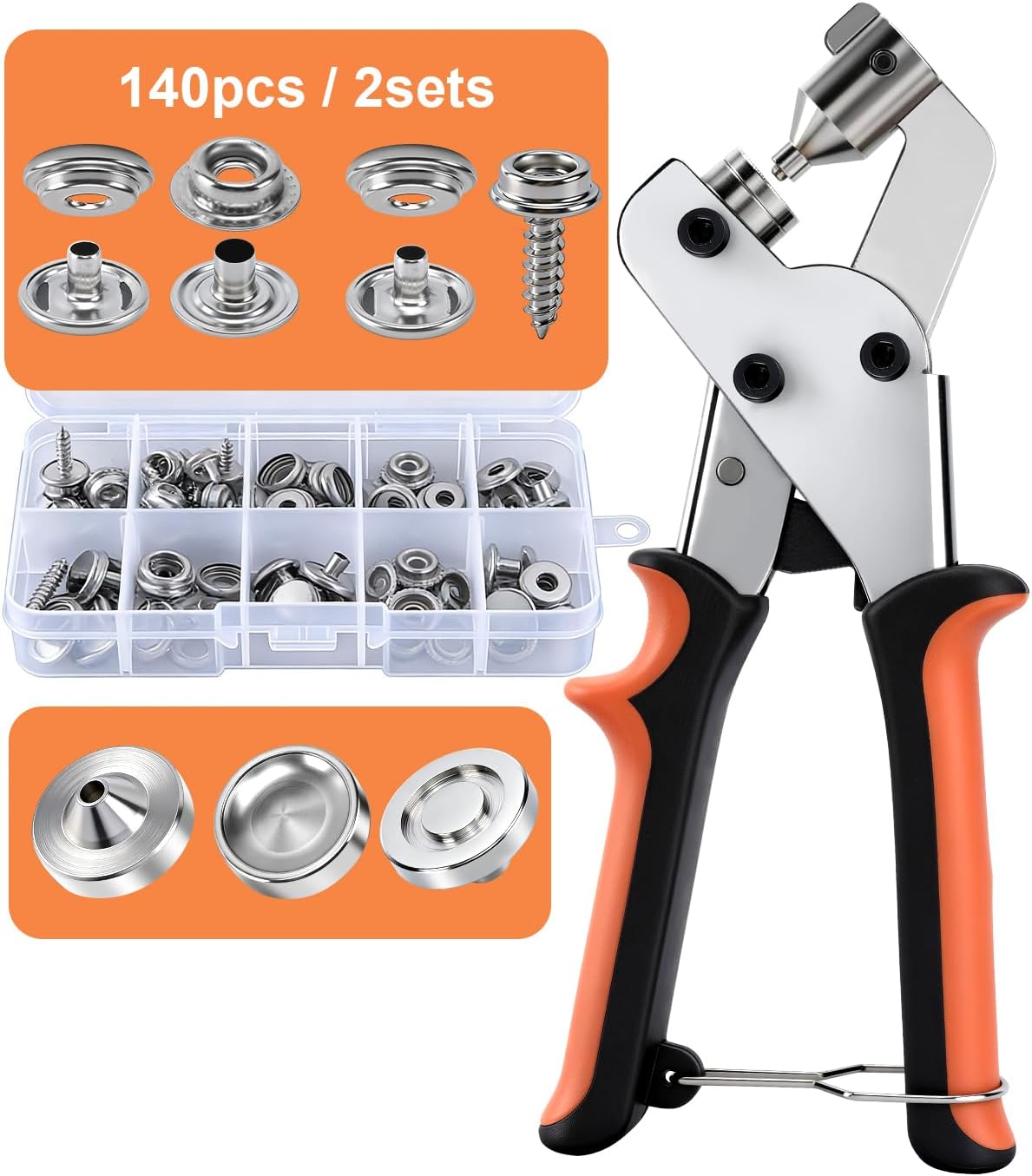 UCEC Snap Fasteners Kit, Snap Fastener Tool with 140 pcs 15mm Boat Cover Snaps, Button Snaps Kit for Boat, Tarp & Canvas Repair