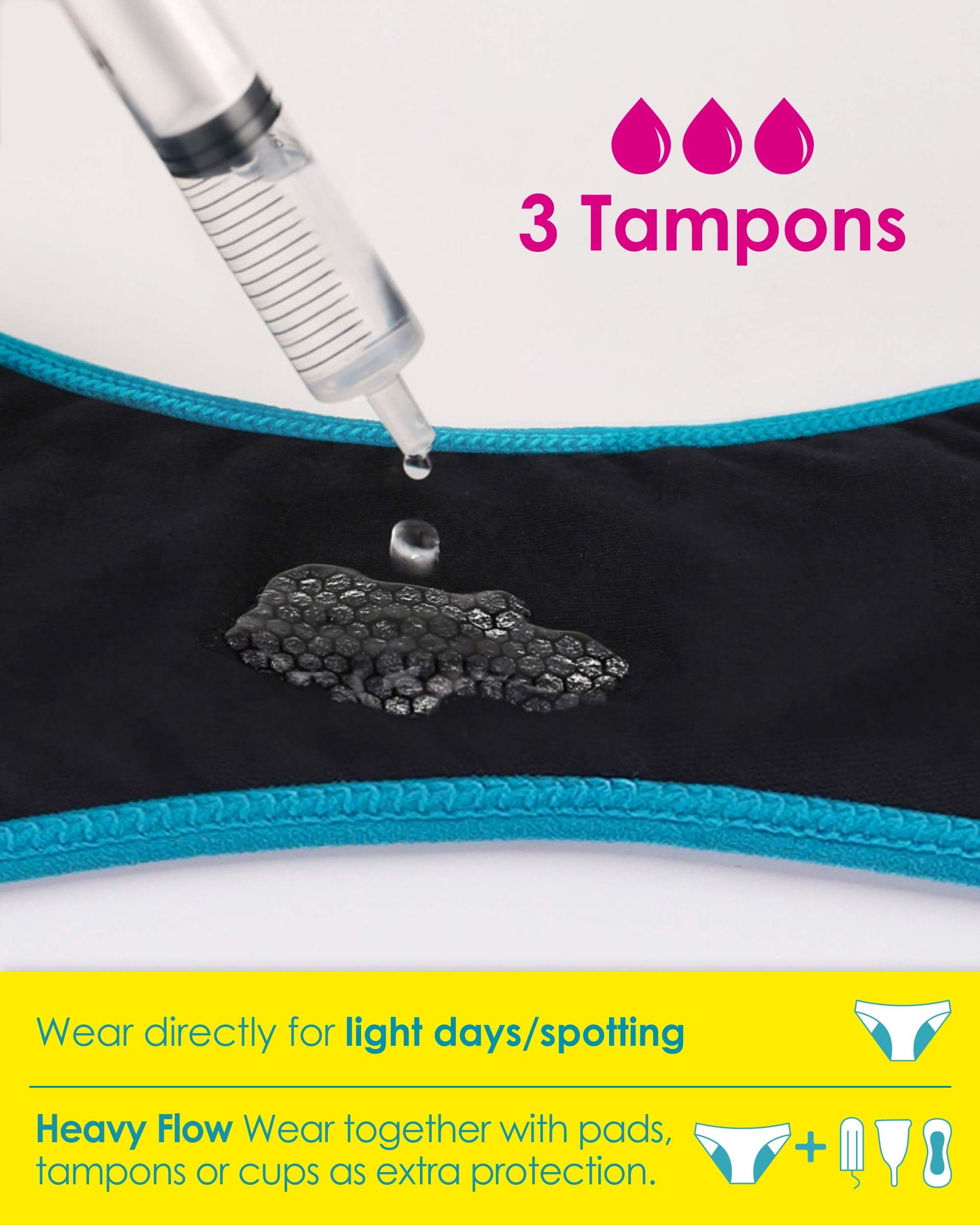Neione Bielizna Menstruacyjna dla Dziewcząt, Majtki Menstruacyjne dla Nastolatków Średnia Chłonność 3 Sztuki Fairy Wiek 12-14