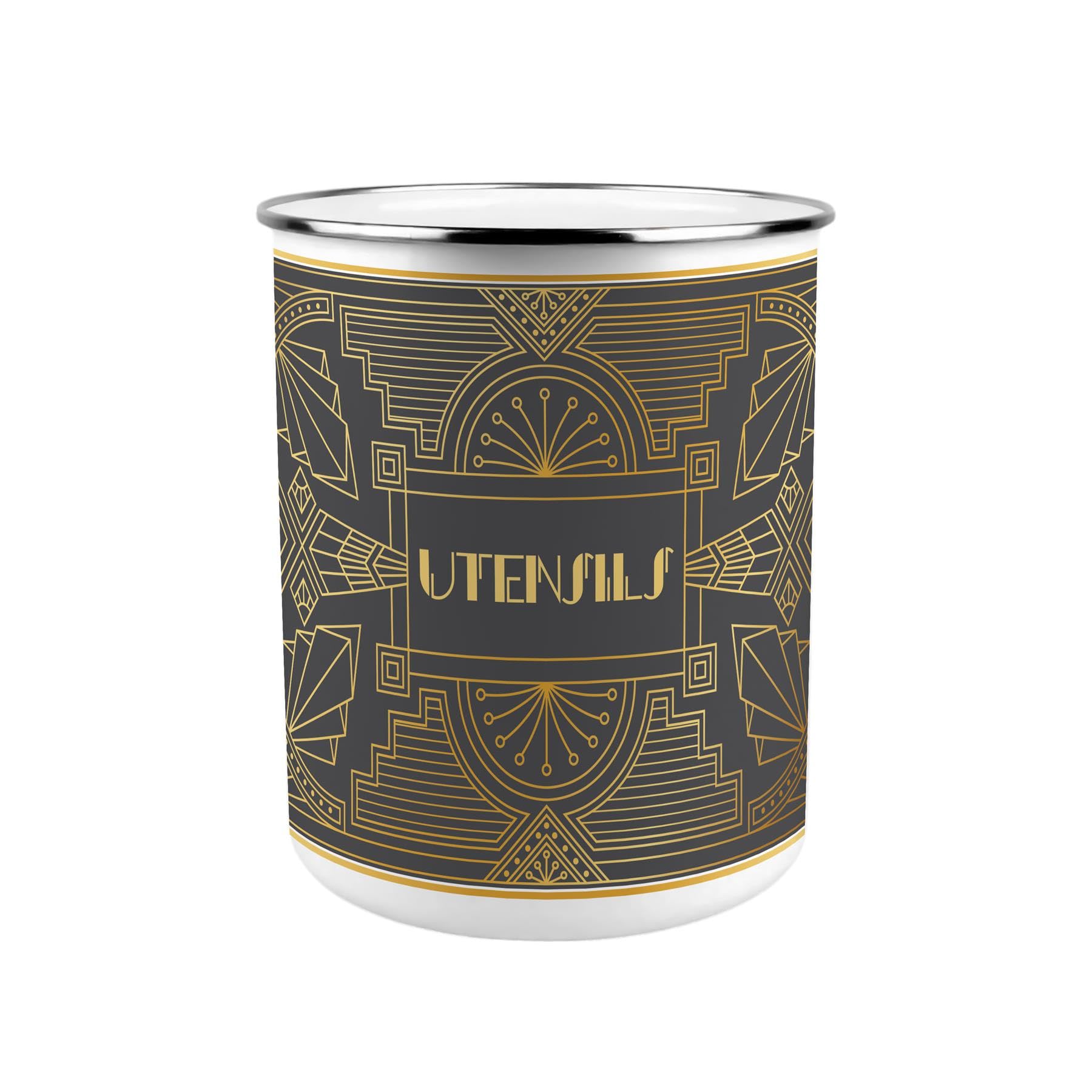 Purely Home Vintage Glamour Metal Utensil Holder - XL Kitchen Utensil Pot/Organiser for Countertop Decor Gift 18x16.5cm