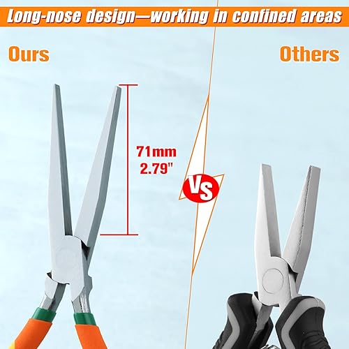 Miniatura 5 de SPEEDWOX Alicates largos de punta plana de 7.5 pulgadas, alicates de punta de pato mini alicates de punta plana extra largos, alicates planos de