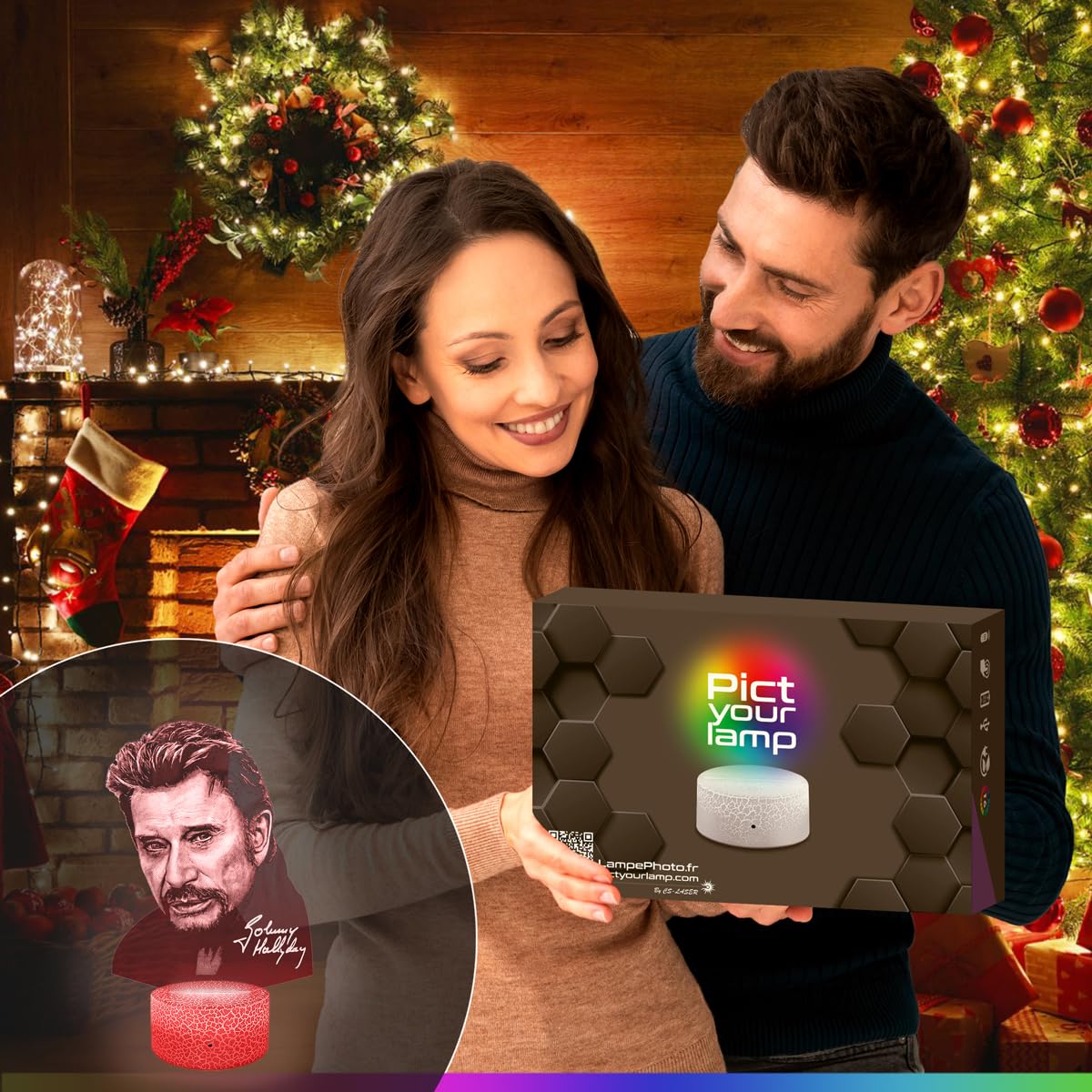 Lampephoto.fr - Lampe 3D Johnny Hallyday Idée Cadeau Fan Chanson Française, Fan de Johnny Hallyday, Veilleuse Tactile Led Illusion, Effet Hologramme 3D, Idée Cadeau Noël Anniversaire Garçon TOP