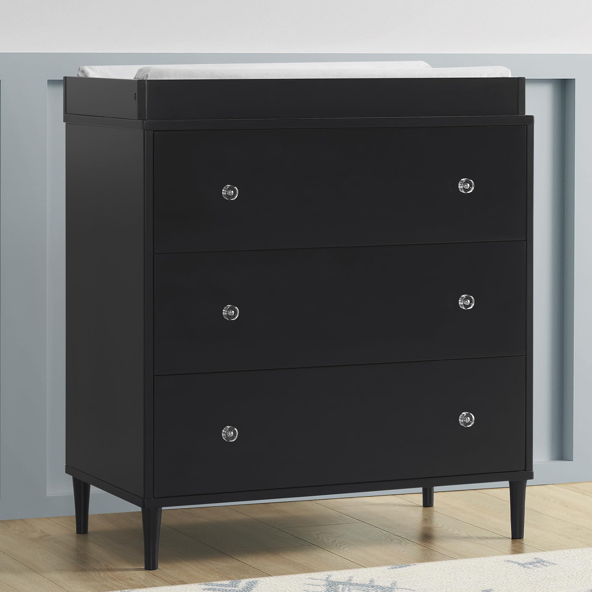 Delta Children Bowie 3 Drawer Dresser with Changing Top, Black Ebony