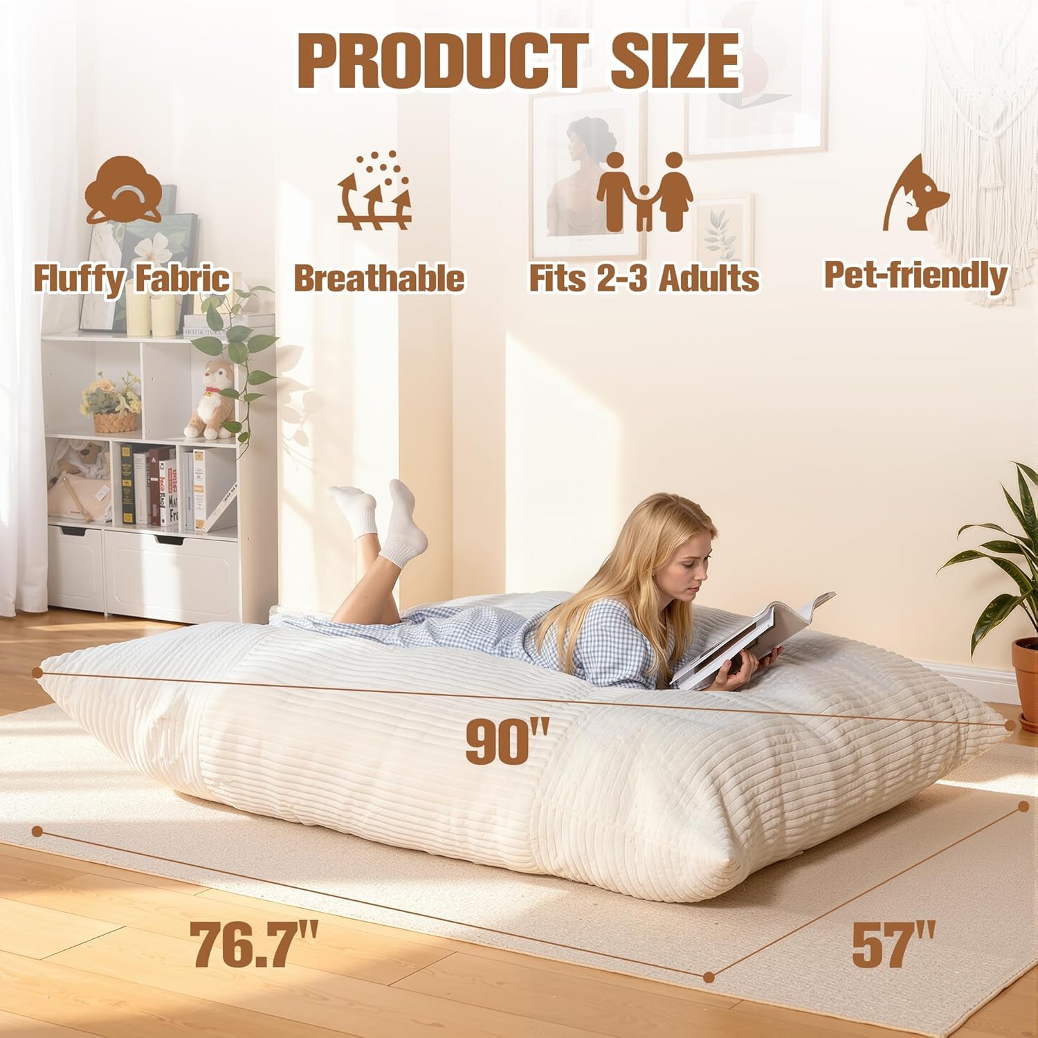 NALONE Pouf Poltrona Sacco, 4-in-1 XXXL Pouf a Sacco Puffo per Sedersi Ergonomico in Memory Foam 195 cm, Letto da Pavimento con Rivestimento Peluche Lavabile (Grigio)