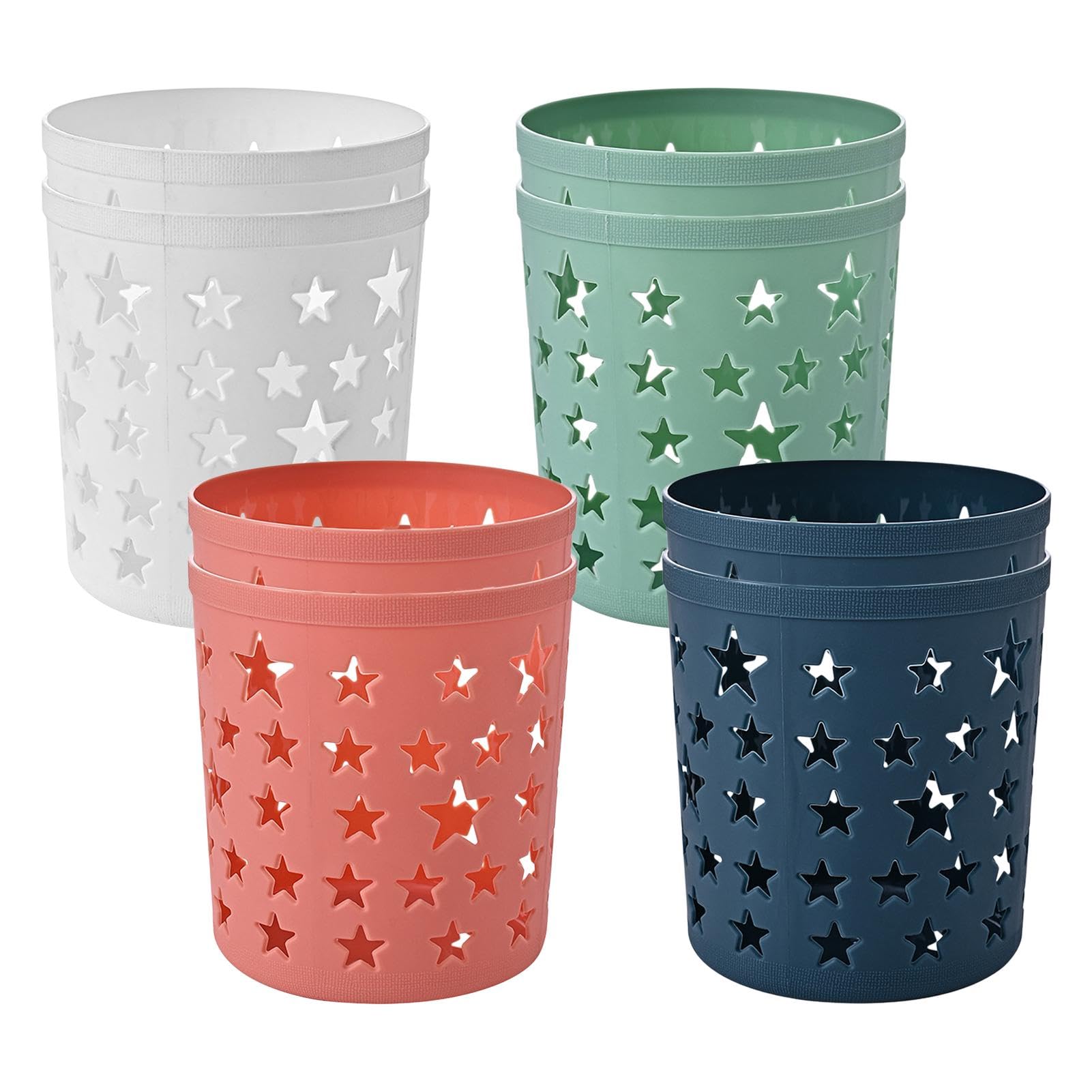 ZESHGON 8 Pcs Pen Pots, Plastic Multifunction Desk Organiser, Pencil Holder Cup Hollow Star Pencil Pots, Makeup Brush Tidy Organizer, Large Capacity Cylinder Pen Pots for Desk Supplies(4 colours)