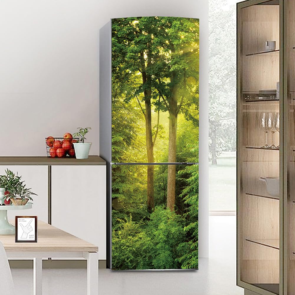 Fridge Stickers, Fridge Sticker Full Covering Door Covers Skins Wall Stickers for Kitchen Decal, Green Tree Jungle Landscape(S: 60x150 cm)
