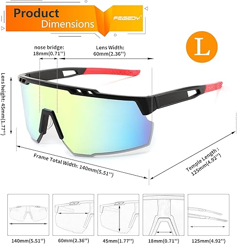 Miniatura 7 de FEISEDY Gafas de sol deportivas para hombres y mujeres, protección UV400, gafas de ciclismo, golf, béisbol, conducción, pesca, B0022