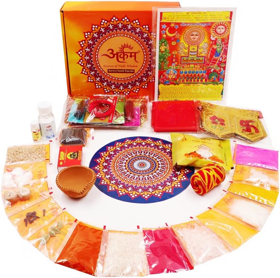 ARKAM Karwa Chauth Puja Kit/Chauth MATA Pooja Kit/Karva Chauth Puja with NavShringaar Saman (30+ Items)