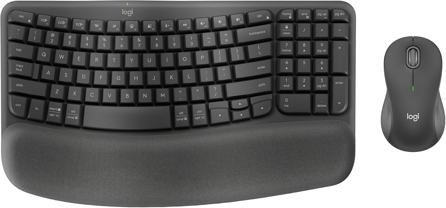 Logitech Wave Keys MK670 Combo, Wireless Ergonomic Keyboard with Signature M550 L Wireless Mouse, Comfortable Natural Typing, Bluetooth, Logi Bolt, for Multi-OS, Windows/Mac - Graphite Graphite Combo