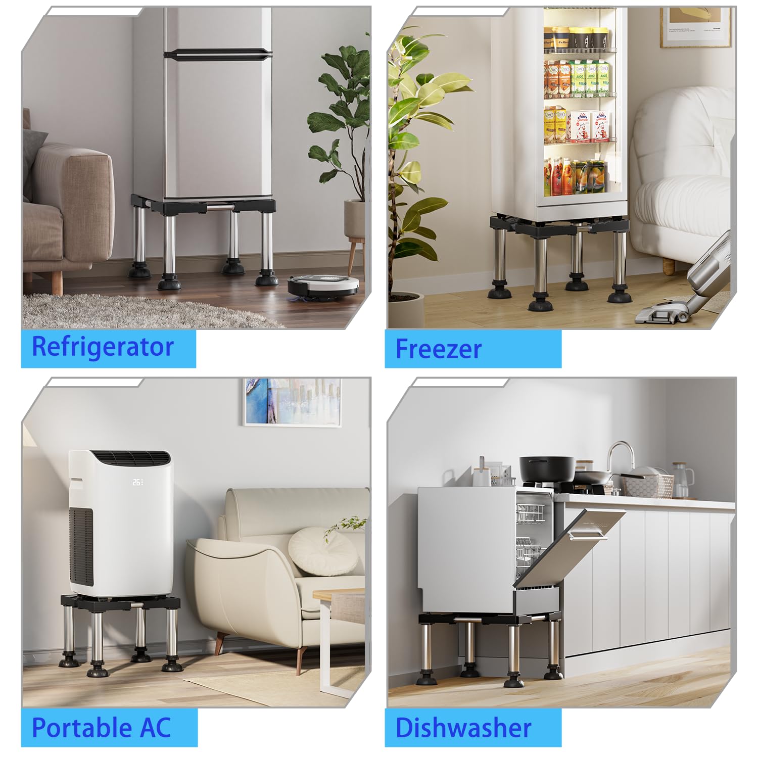 DEWEL Base FrigoríFico Altura 30-33cm 4 Pies de Ventosa Estables Pedestal FrigoríFico Regulable ElevacióN para Lavavajillas Congelador, con FuncióN Antideslizante y Amortiguadora Negro | Antivibración y amortiguación, base ajustable para frigorífico eleva