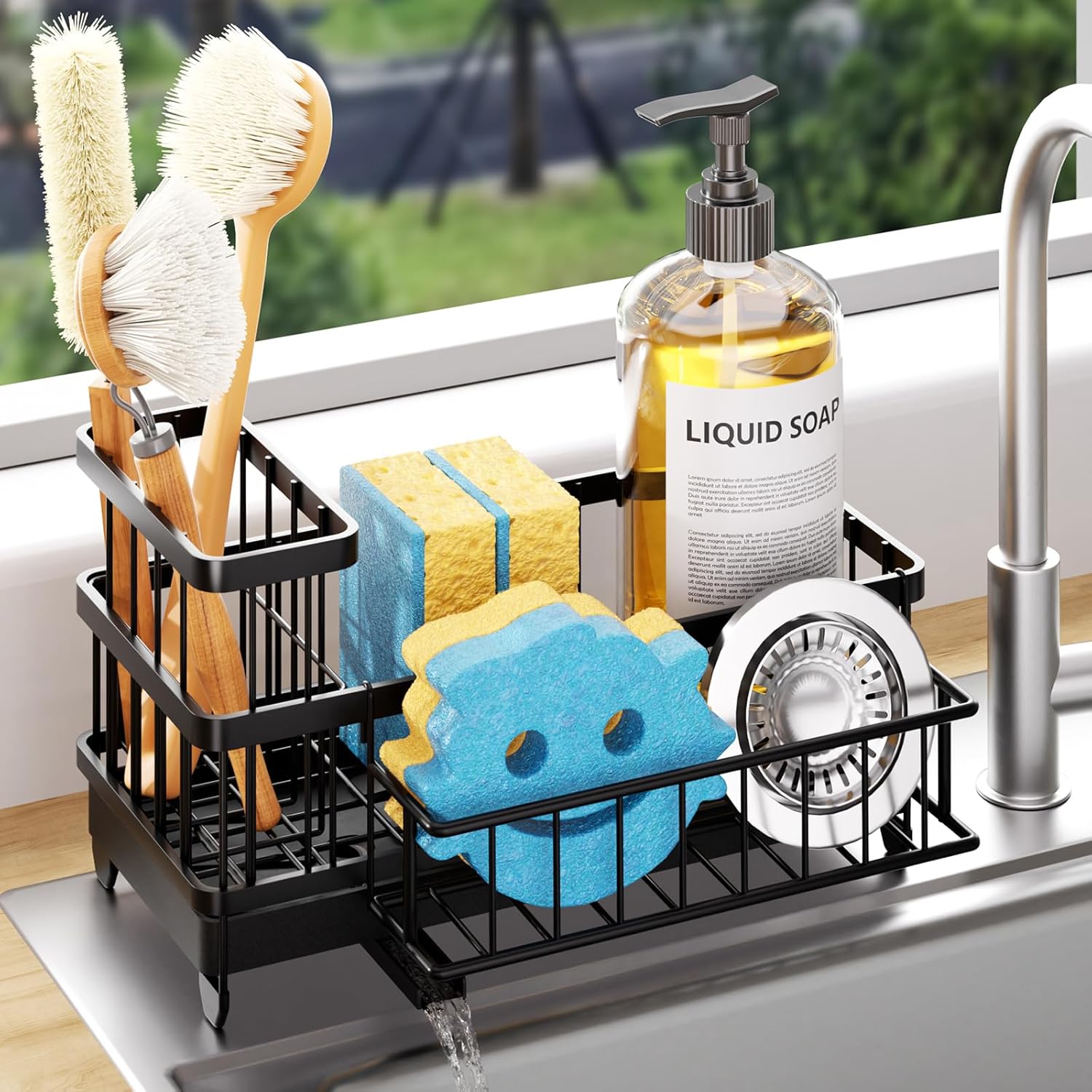 Auto-Draining Kitchen Sink Sponge Holder & Caddy Organizer – Black Auto-Draining Kitchen Sink Sponge Holder & Caddy Organizer – Black