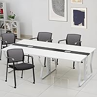 Vista 8 de CLATINA Silla de sala de espera negra con ruedas y respaldo de malla, sillas con brazos apilables con asiento de tela tapizado y soporte lumbar