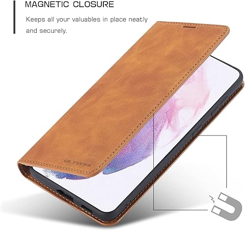 Miniatura 4 de QLTYPRI Funda para Samsung Galaxy S22, funda de piel sintética de alta calidad con soporte para tarjetas, atril, absorción magnética oculta, a