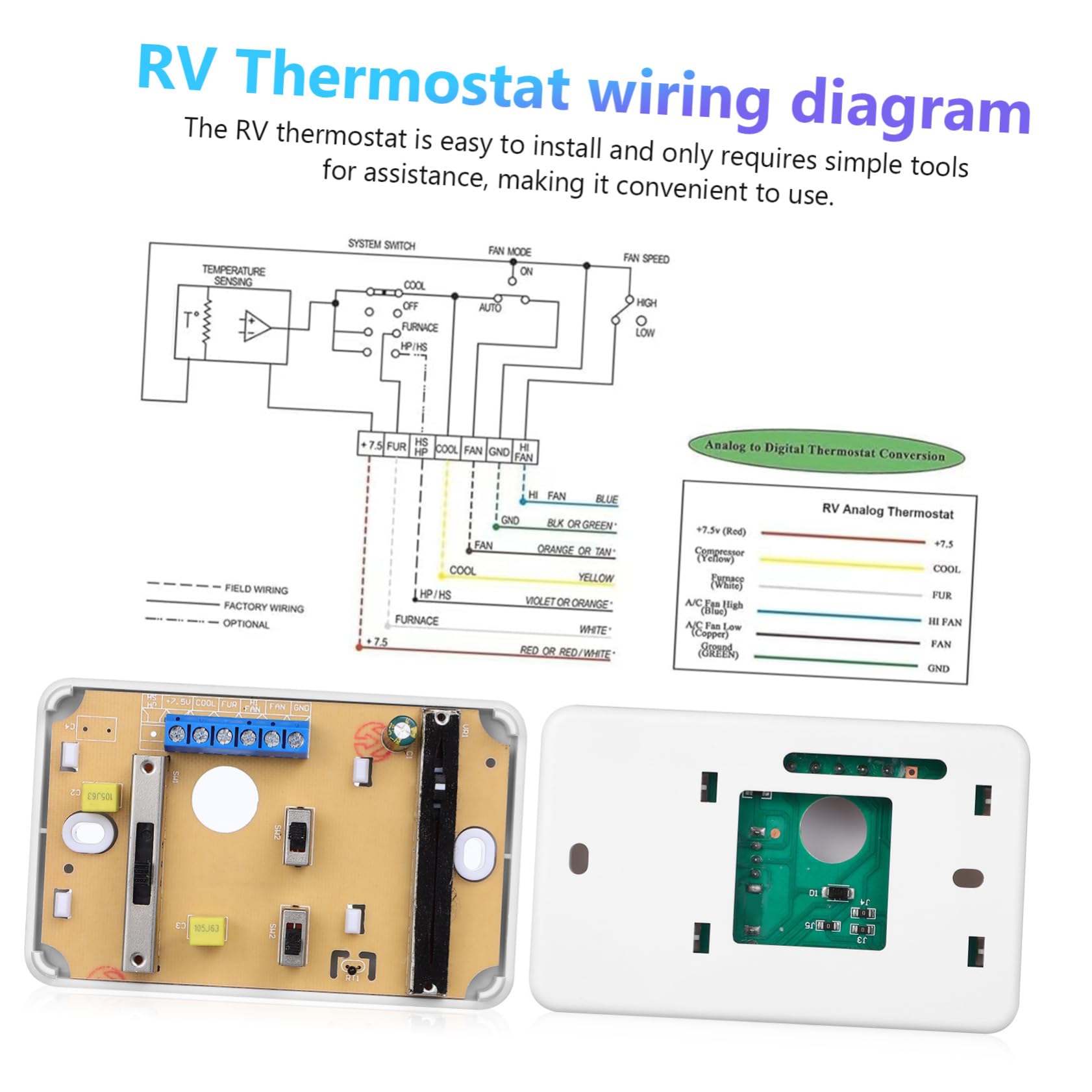 Alipis 2 Sätze Rv Thermostat Analog Regelbarer Wandthermostat für Heizung Kühlung Direkter Ersatz für Wohnmobile und Camper Einfache Installation und Bedienung Robustes Design für
