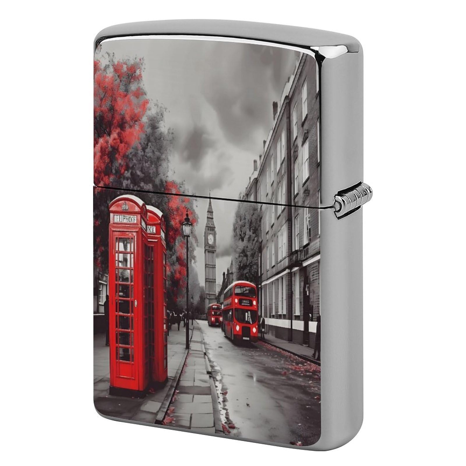 Red London Print Metal Lighter Cover Case, Vintage Cool Lighter Housing Funny Lighters Sleeve for Zippo Men Dad Husband Gift Collect