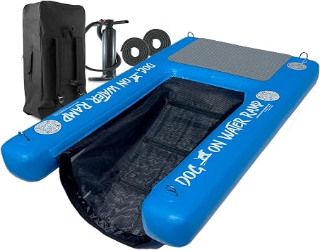 Dog on Water Ramp for Boat, Dock, or Pool. for Dogs up to 200 lbs to Easily Climb Out of the Water. Floatable. Includes Pump, Carry Backpack, Rope. 2025 Model