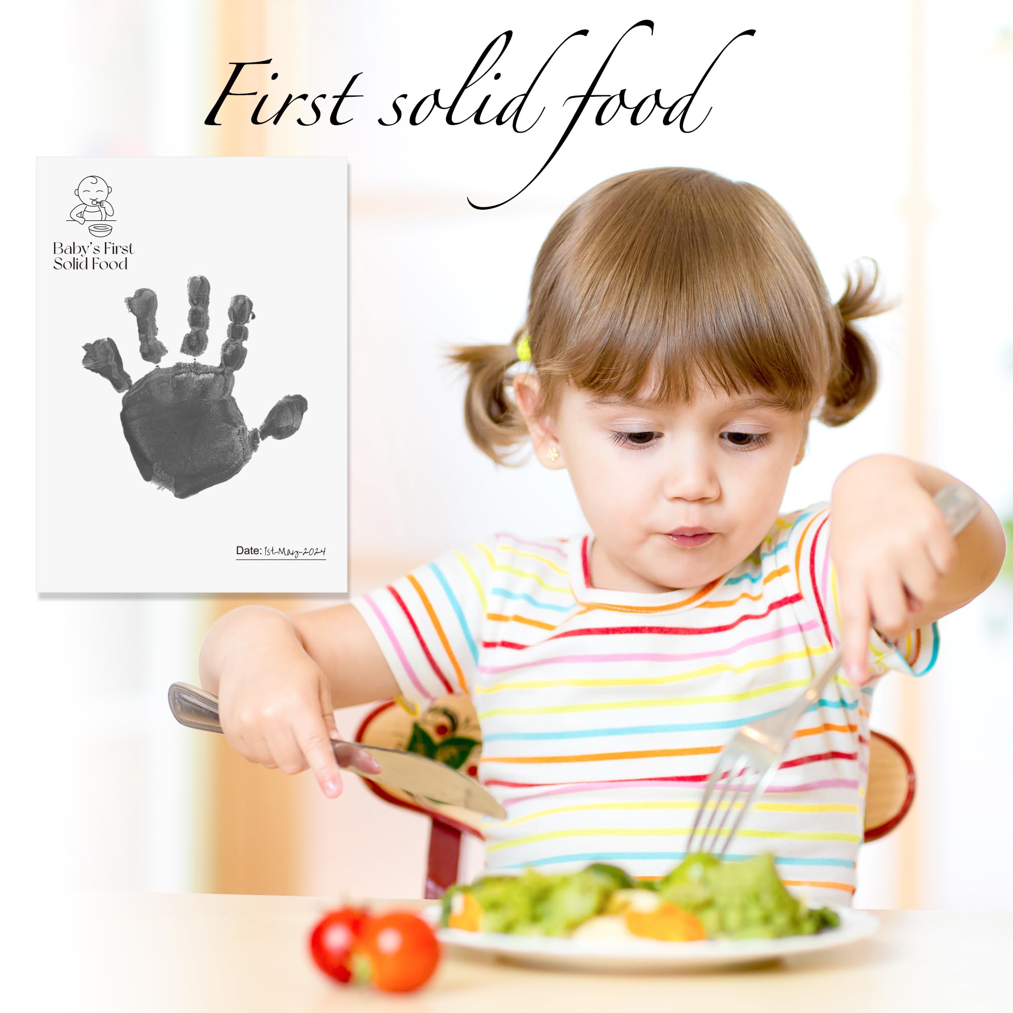 Sproutlets Premium Inkless Monthly Milestone Cards Kit with Baby Hand & Footprint Keepsake Set | 7 Elegant Milestone Activity Cards & 7 Inkless Towelettes | Non-Toxic & Mess-Free - Black 3