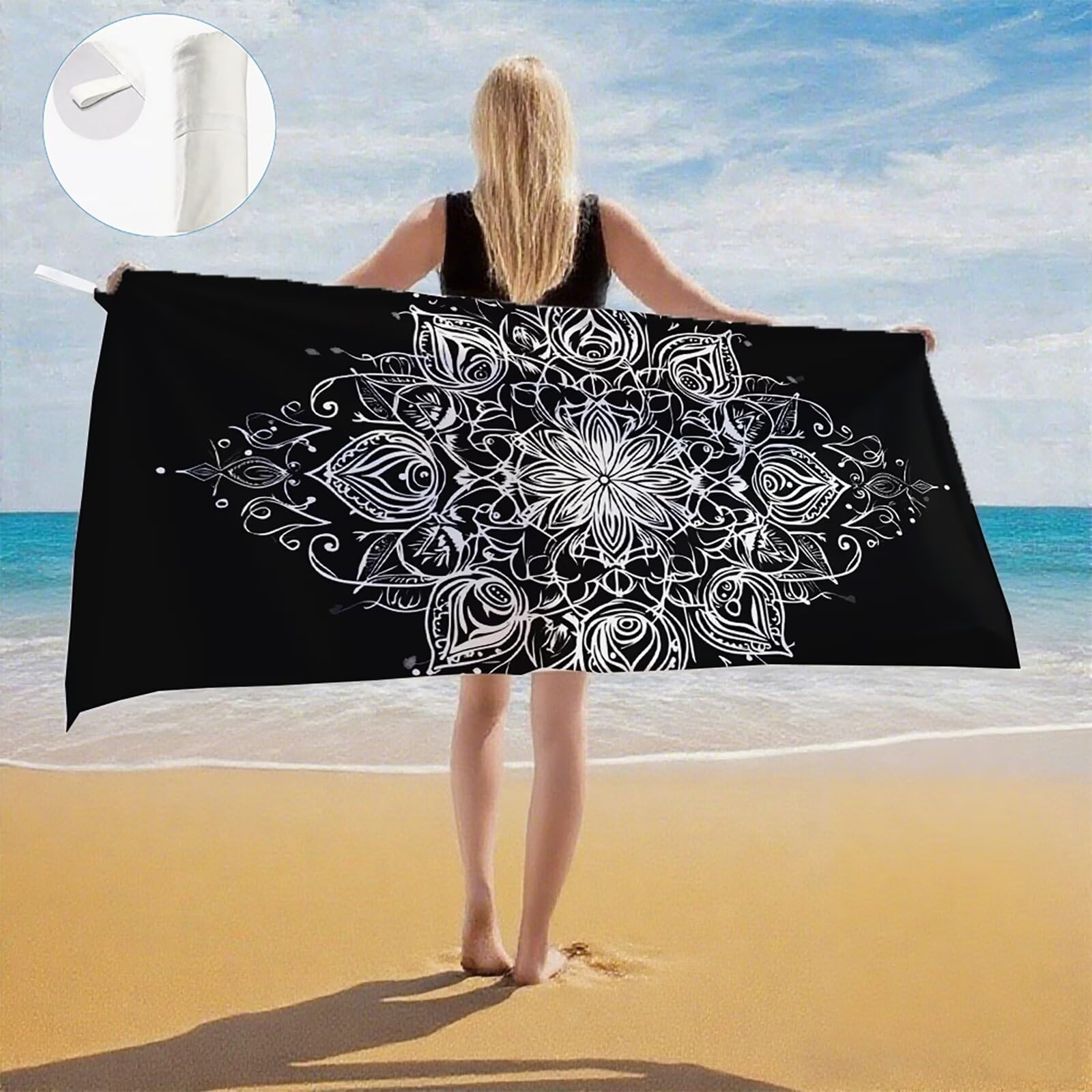 Toallas de Playa Microfibra Negro Toalla Playa Grande 180x90 cm Mujer Hombre Secado Rápido Absorbente Toallas Gimnasio Suave Sin Arena Ligera Toalla Microfibra para Playas Piscina Viajes Camping Q-774
