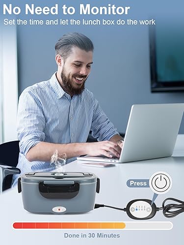Miniatura 3 de Fiambrera eléctrica de 80 W con controlador de tiempo de calefacción, calentador de alimentos portátil de 1.5 L para adultoshombrestrabajo, 12 V24
