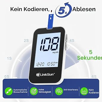 LinkSun G-425-2V Blood Glucose Meter Set 100 Test Strips & Lancets