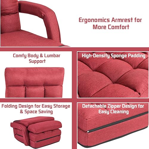 Miniatura 22 de Giantex - Sillón plegable con reposabrazos y almohada ajustable, Acero Poliéster, Azul Azul,Gris,Rojo -,Blanco