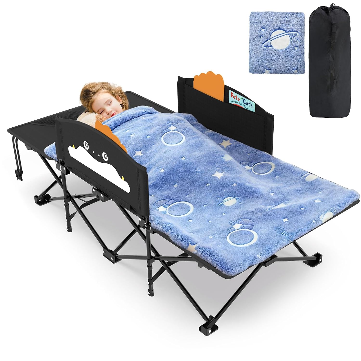 Slendor Kids Cot, Toddler Portable Bed w/Cartoon Handrail, Blanket (5ft x 4ft), Folding Toddler Cots for Sleeping, Kids Tr... - Review, Price and Buying Guide