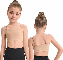 Adjustable Dance Bra Seamless Bra for Girls,7-16 Years Training Ballet Gymnastics with Clear Strap and Silicone Pads