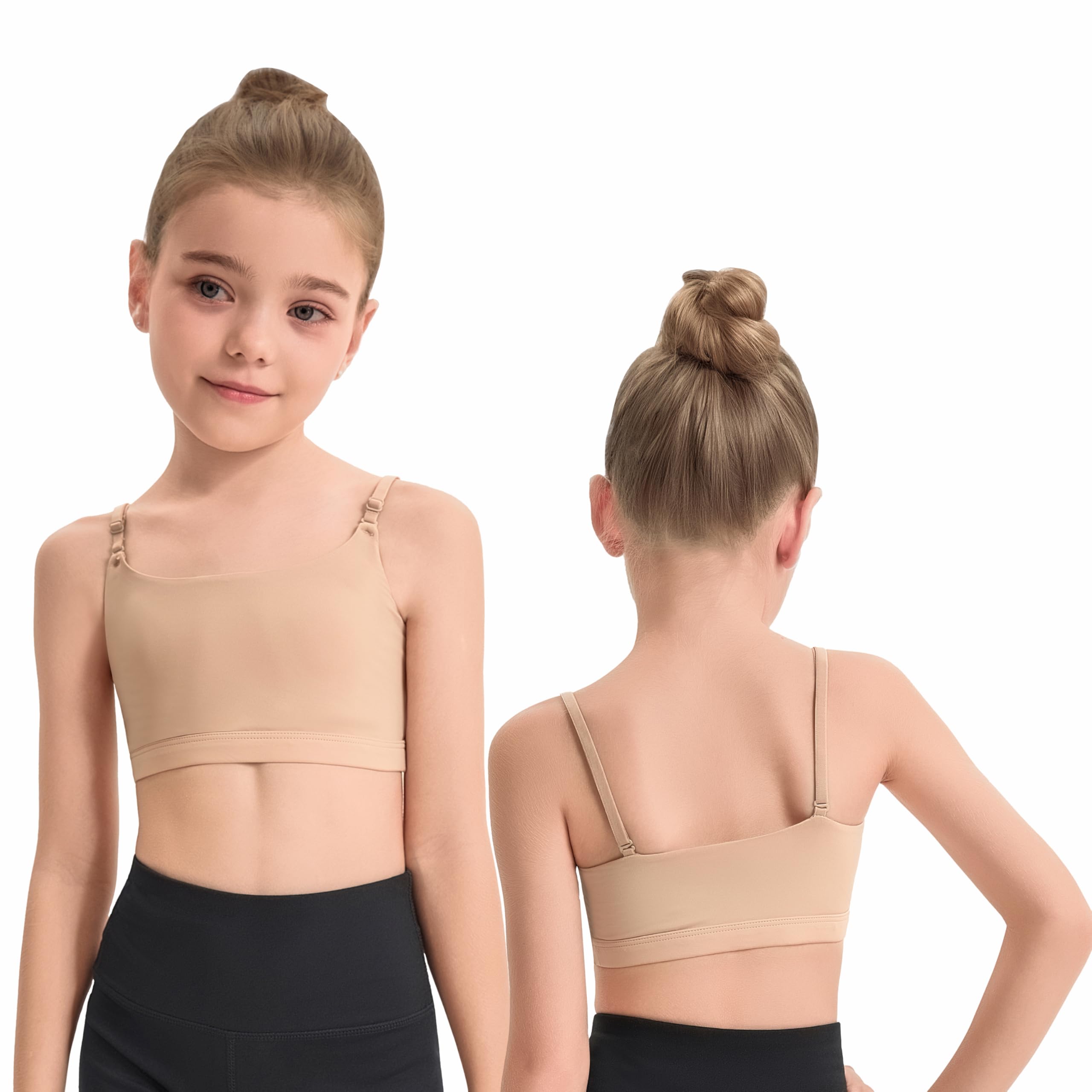 Adjustable Dance Bra Seamless Bra for Girls,7-16 Years Training Ballet Gymnastics with Clear Strap and Silicone Pads - 1