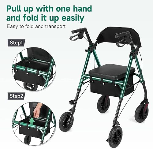 Miniatura 6 de Andador con asiento y frenos, andador bariátrico para adultos de 300 libras para personas mayores con respaldo extra ancho, altura ajustable