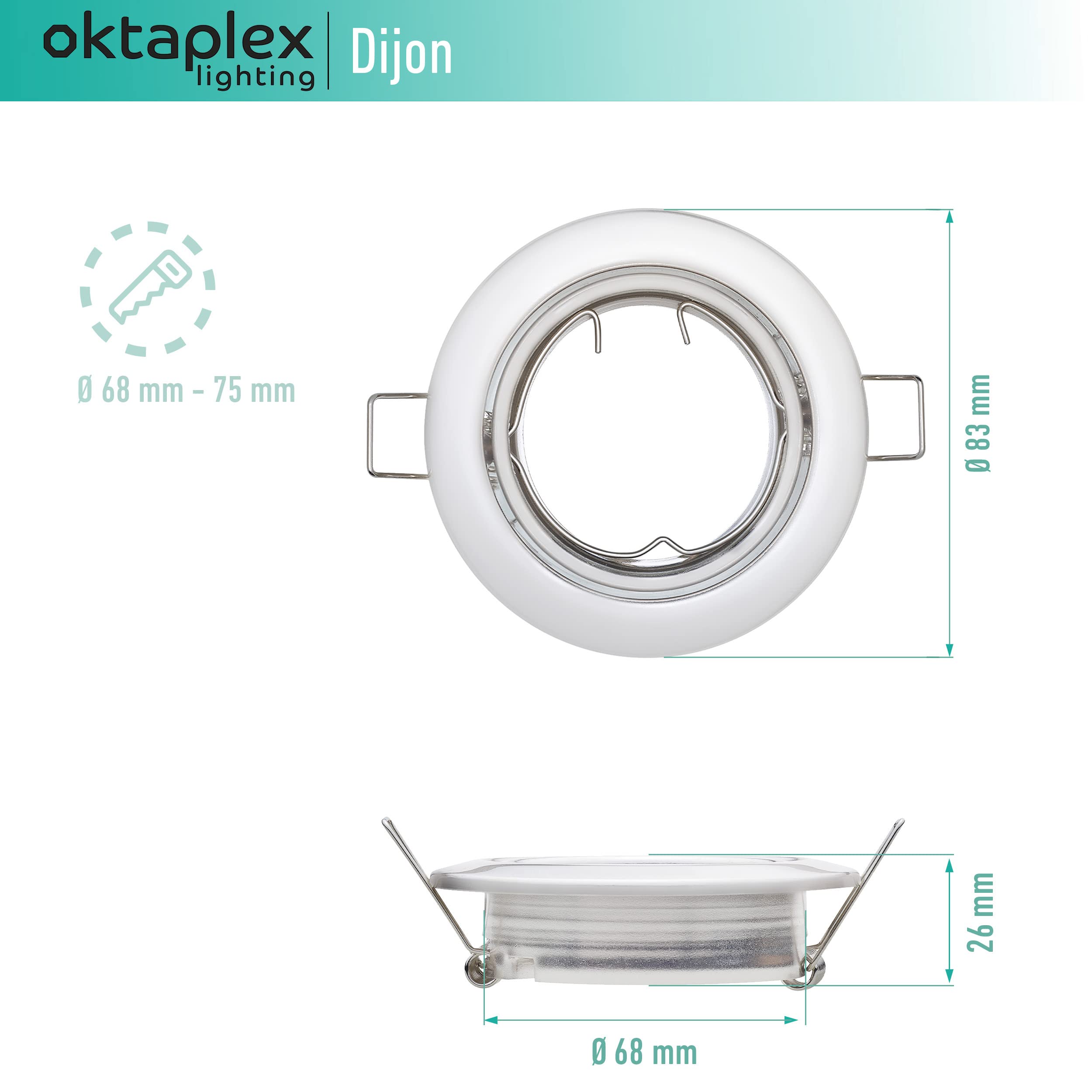 9 x Oktaplex Spot 3-stopniowe ściemnianie Dijon wychylne — moduł LED Nizza 4,8 W 3000 K 230 V 380 lm ciepła biel 110° — oświetlenie punktowe sufitowe białe wymiary otworu 68 mm