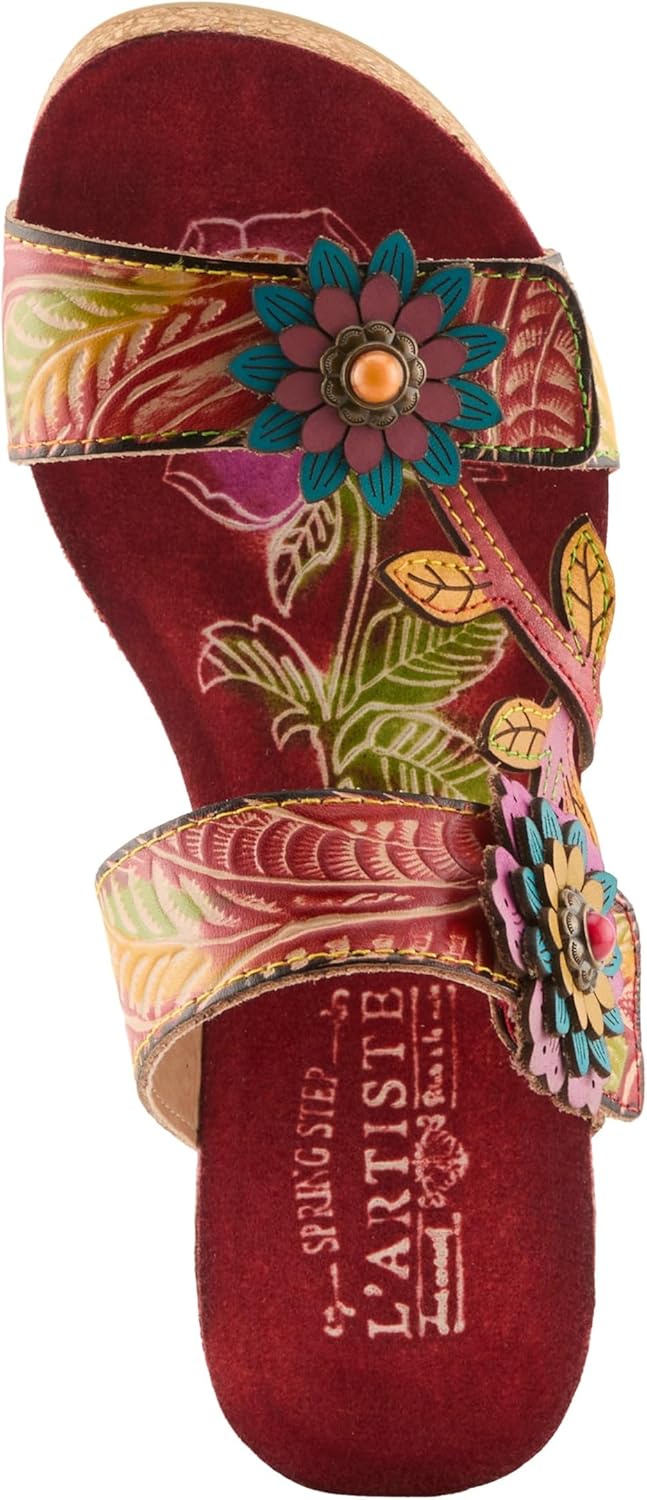 Spring Step L'Artiste MOAI Women Sandals – Hand-Painted Floral Slide Sandal with Adjustable Strap, Cushioned Insole, Rubber Sole, Low Heel Comfort Fit - Image 4