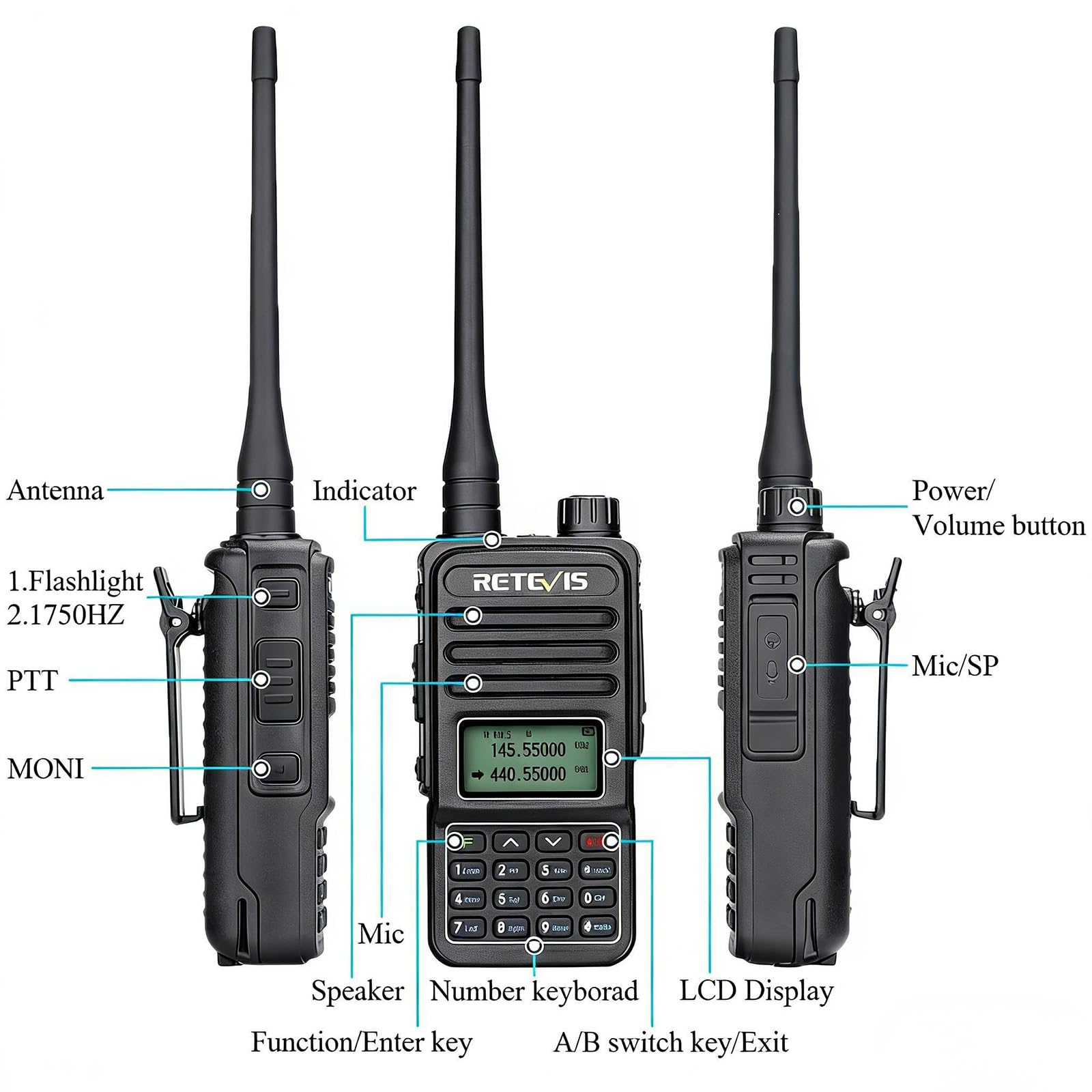 Retevis RT85 Talkie Walkie, Bi-Bande Talkie Walkie Longue Portée (2Pcs)