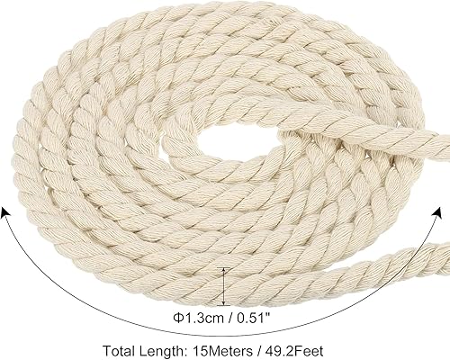 Miniatura 2 de PATIKIL Cuerda de algodón trenzado natural de 12 pulgada x 49 pies, cuerda de tira y afloja de 3 hebras con cinta de sellado para barandillas de