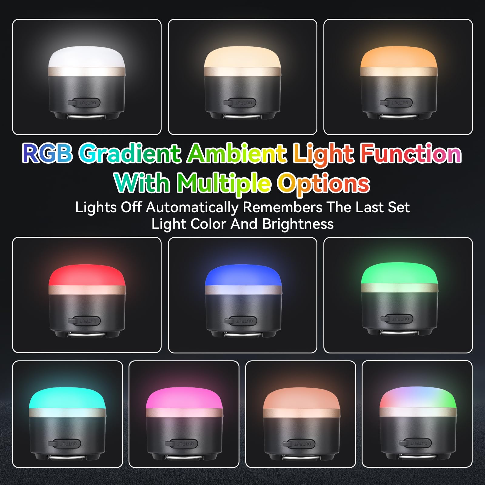 Romon Lampada Campeggio, 3600 mAh Ricaricabile RGB Colorata A Luce Ambiente Sfumata, Impermeabile IP65, Lampada Led Ricaricabile, Adatta Per Lavoro, Campeggio, Pesca, Escursionismo, Emergenza