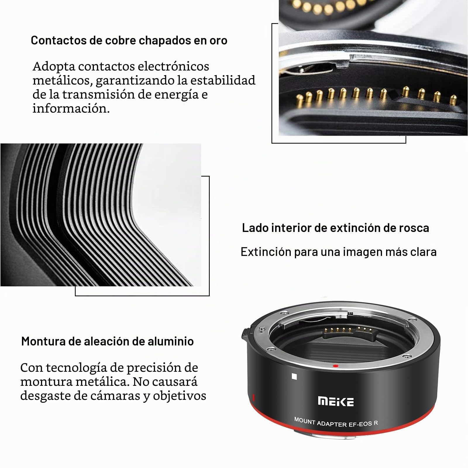 Meike MK-EFTR-A - Adaptador de Lente de Metal EF-EOSR Convertidor de Montaje de Enfoque automático para Lentes Canon EF/EF-S a cámaras EOS-R EOS-RP R5 R6 C70 y Red Komodo