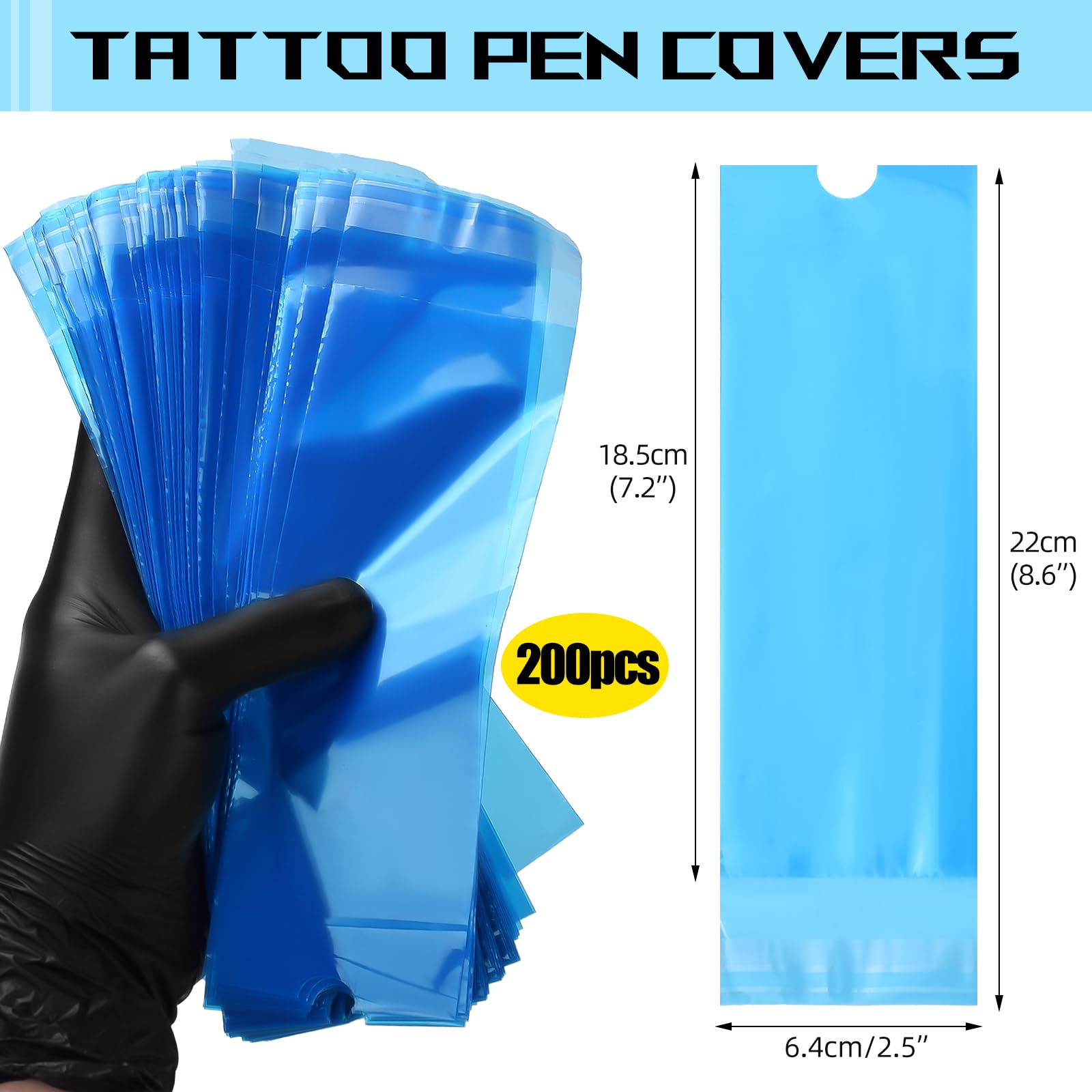 BAMTTOO 200pcs Tattoo Machine Covers Large Self Sealing Tattoo Pen Covers 2.5x8.6inch Disposable Cartridge Tattoo Machine Sleeves Bags Tattoo Supplies (Blue - Image 2