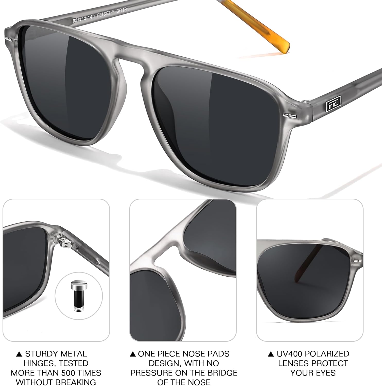 FEISEDY Polarized Aviator Mens Sunglasses Square Modern Women Vintage Style Acetate Frame UV400 B0191 - Image 5