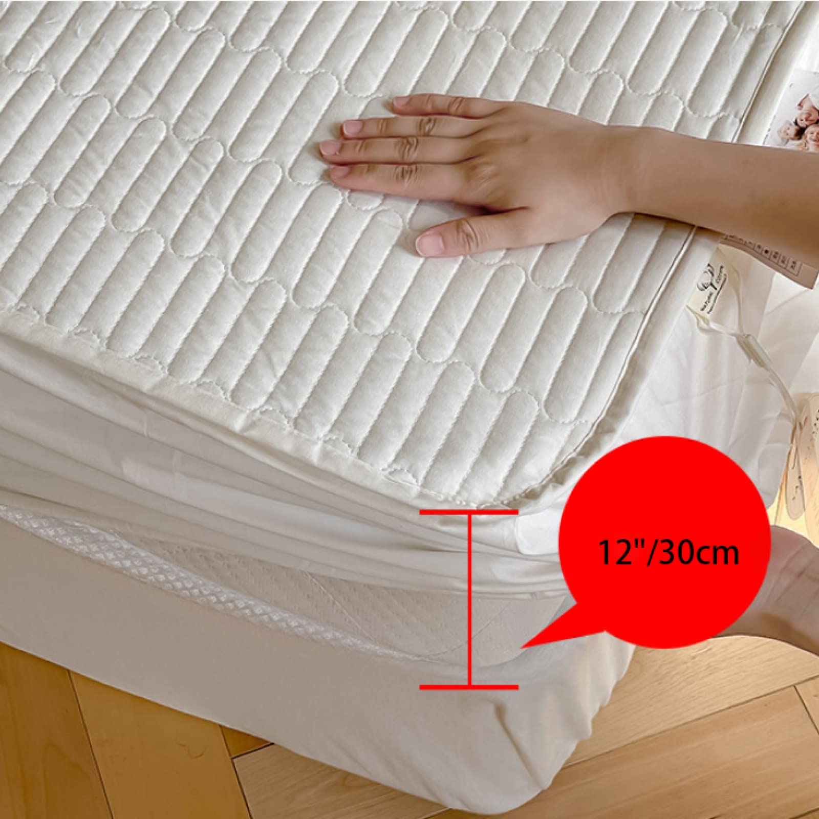 Sábanas bajeras de colchón para cama doble, sábana acolchada de algodón grueso, funda de colchón de color sólido, se adapta a colchones de 30 cm de profundidad, disponible en todas las estaciones,