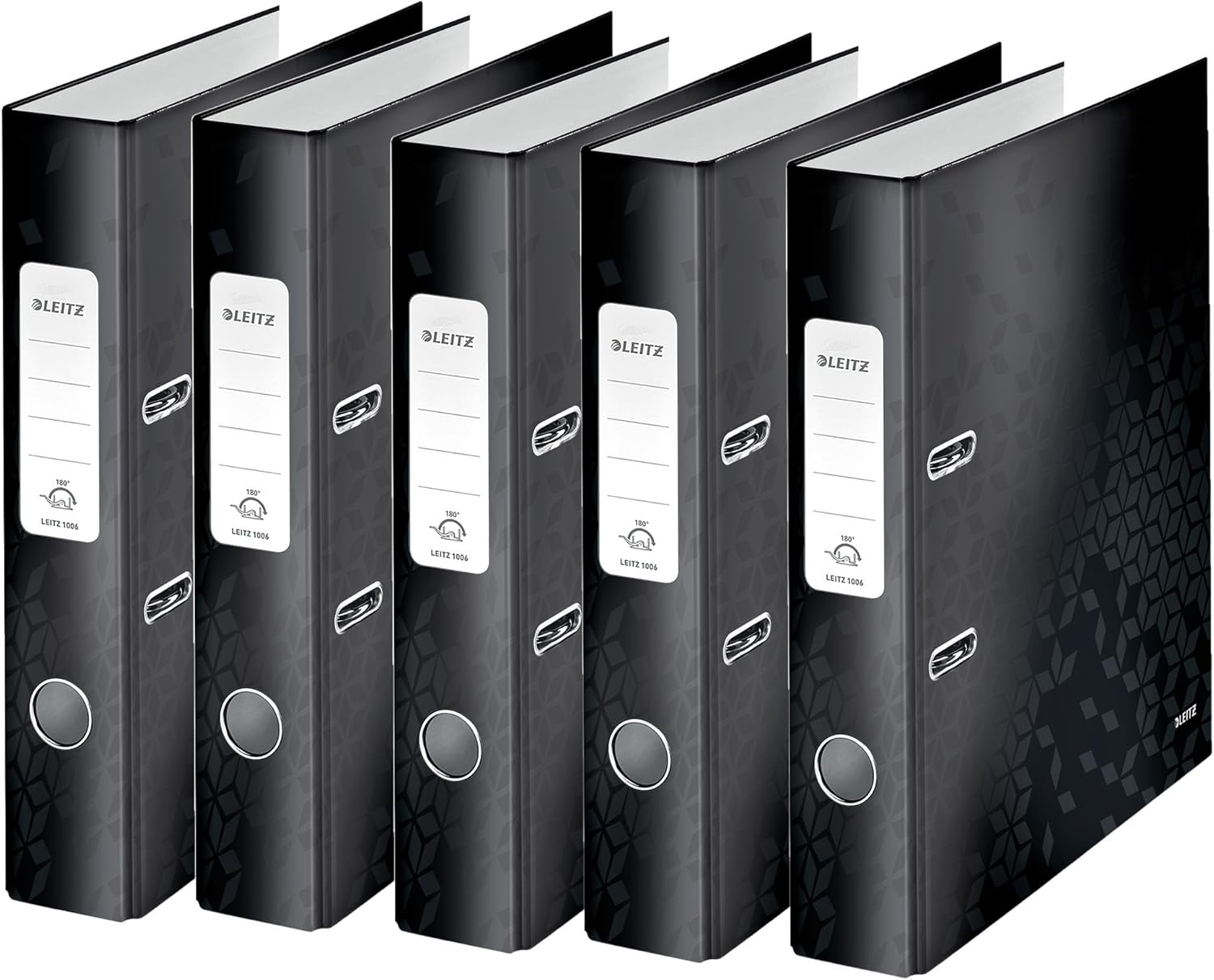 Leitz Wow Series 10064095 Quality Folder 180° Pack of 5 A4 Narrow 5.2 cm Spine Width Laminated Grey Board Black
