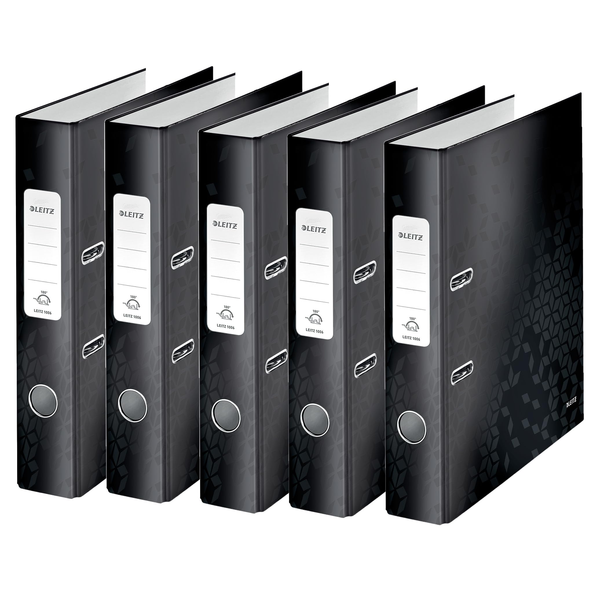 Leitz Wow Series 10064095 Quality Folder 180° Pack of 5 A4 Narrow 5.2 cm Spine Width Laminated Grey Board Black