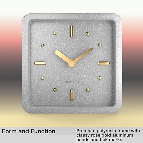 Miniatura 4 de Driini Moderno reloj de escritorio y estante de mediados de siglo (gris y dorado), funciona con pilas con movimiento analógico silencioso, pequeños