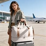 Travel Duffel Bag Sports Gym Tote Bag for Women, Weekender Carry on Luggage Bag for Airplanes, Lightweight Overnight Shoulder Bag Waterproof Beach Hospital Bag with Shoes Compartment,D05-Beige Brown
