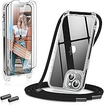 GOODVISH Transparent Cover with Lanyard for iPhone 13 6.1 inches, with 2 Pieces of Protective Film, Case with Adjustable Strap Strap, [Shockproof] [Scratch-Resistant] Case with Collar,