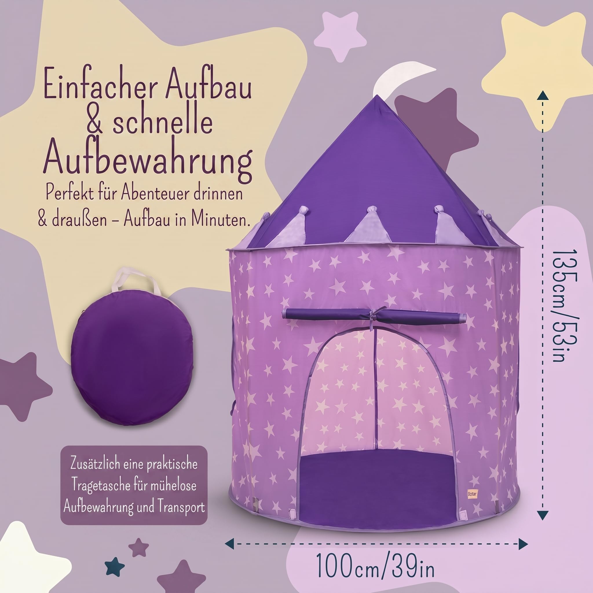 Spielzelt lila für Kinder, Spielhaus für drinnen/draußen, rosa Sternen-Pop-up-Zelt für Kinder und Kleinkinder, Spielplatz/Ballpool und Gartenspielzeug, rosa Sternen-Design