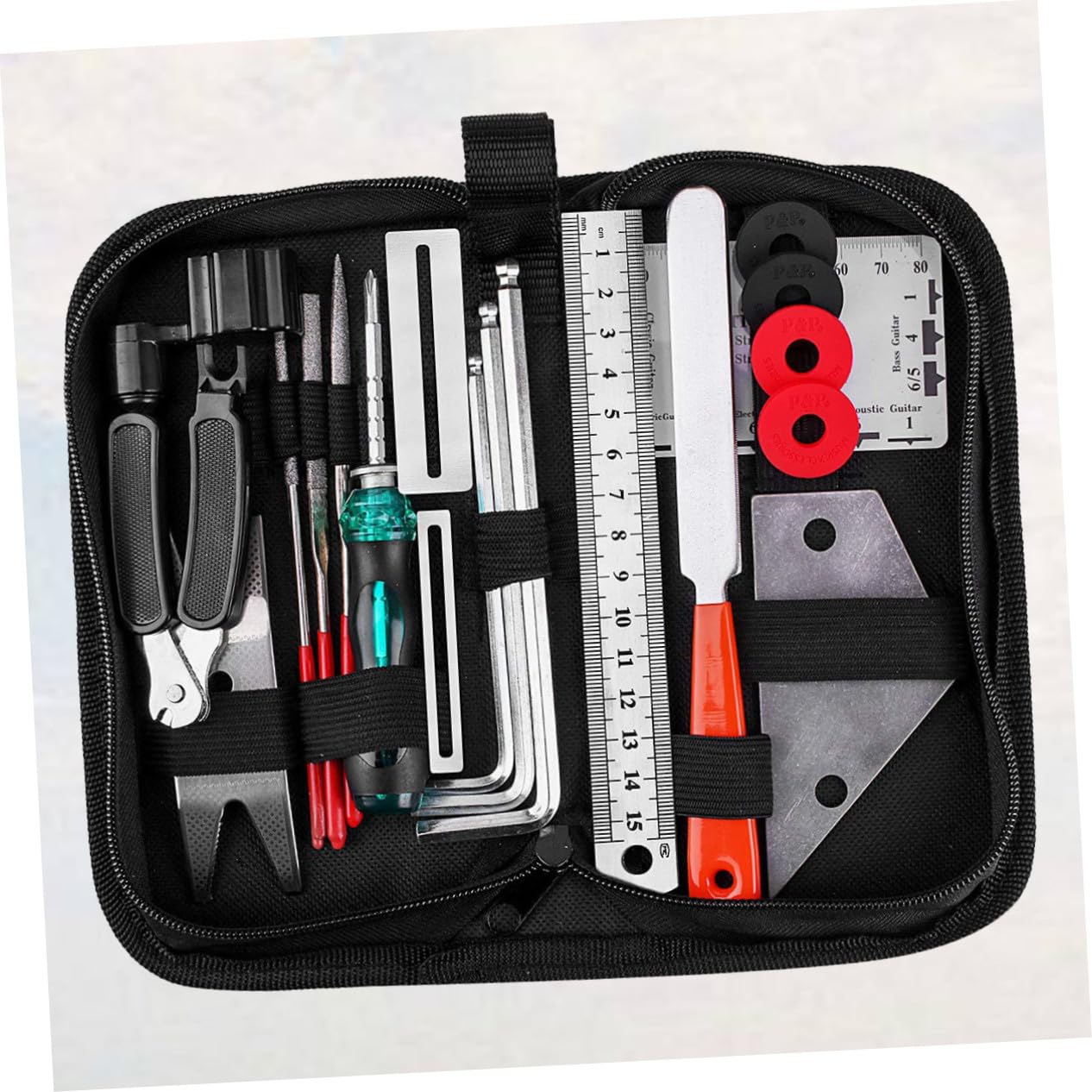 NOLITOY 20 piezas Kit de Herramientas Reparación Guitarra Metálicas y Plásticas Duraderas con Llave Inglesa Regla y Accesorios Ligeros para y Pulido Fácil