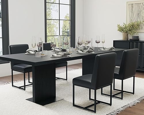 Miniatura 18 de HNY Juego de 2 sillas de cocina cómodas y modernas, de piel sintética, para cocina y comedor, silla auxiliar tapizada con marco de metal con acabado