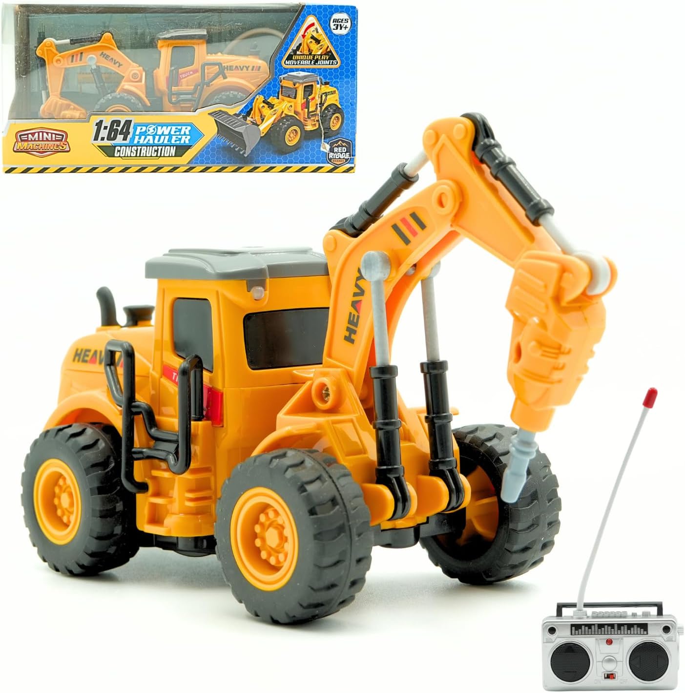 Mini Machines Mini R/C 1.64 Power Hauler Moveable Parts Construction - Drill Excavator | 1:64 Scale | 4 Channel | Age 3+